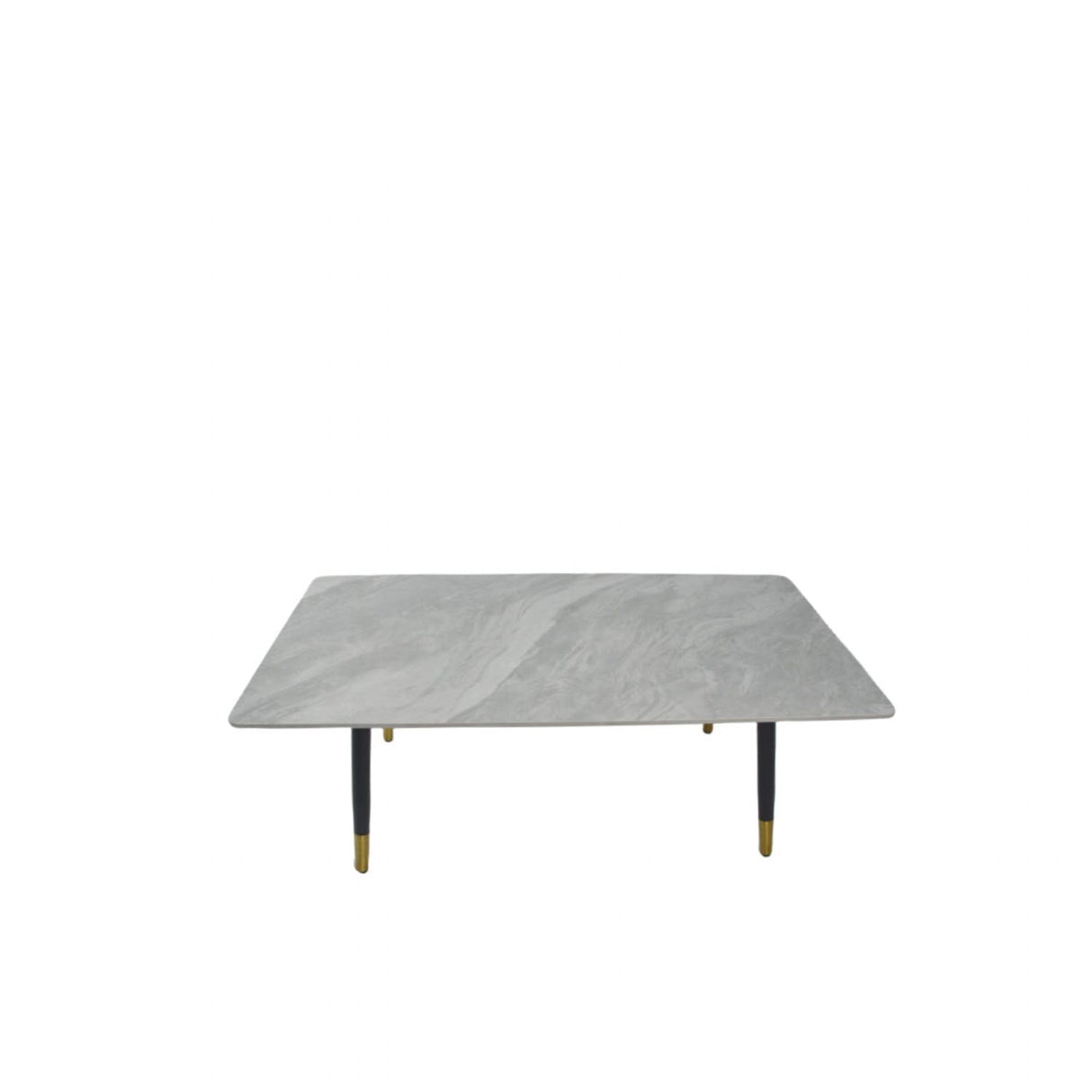 Modern Grey Ceramic Coffee Table with Black Legs and Gold Accents