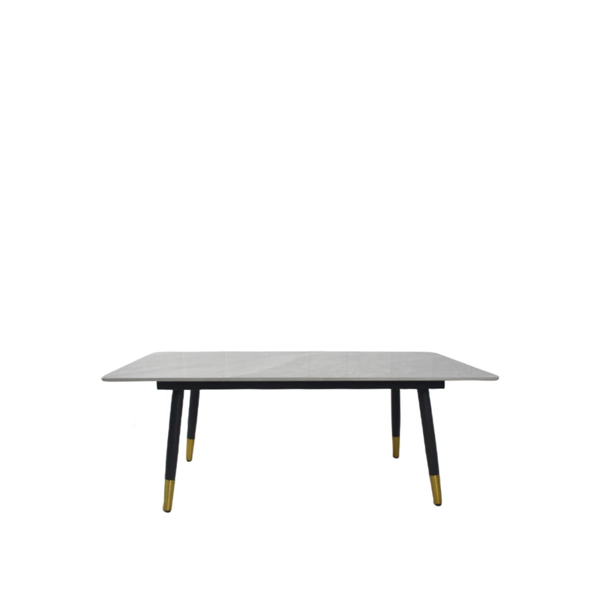 Modern Grey Ceramic Coffee Table with Black Legs and Gold Accents