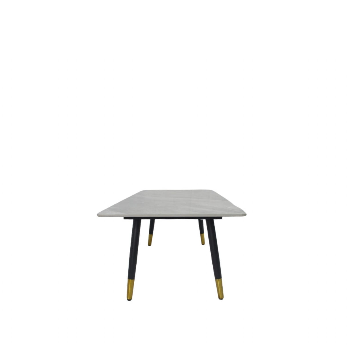 Modern Grey Ceramic Coffee Table with Black Legs and Gold Accents