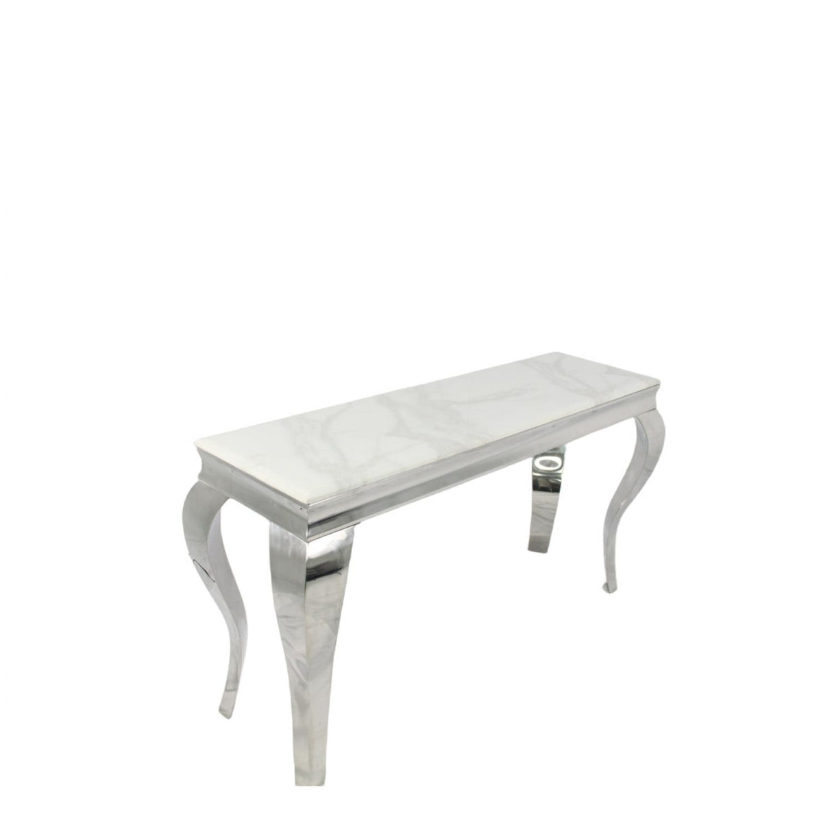 Luxury White Marble Effect Rectangular Console Table with Chrome Legs