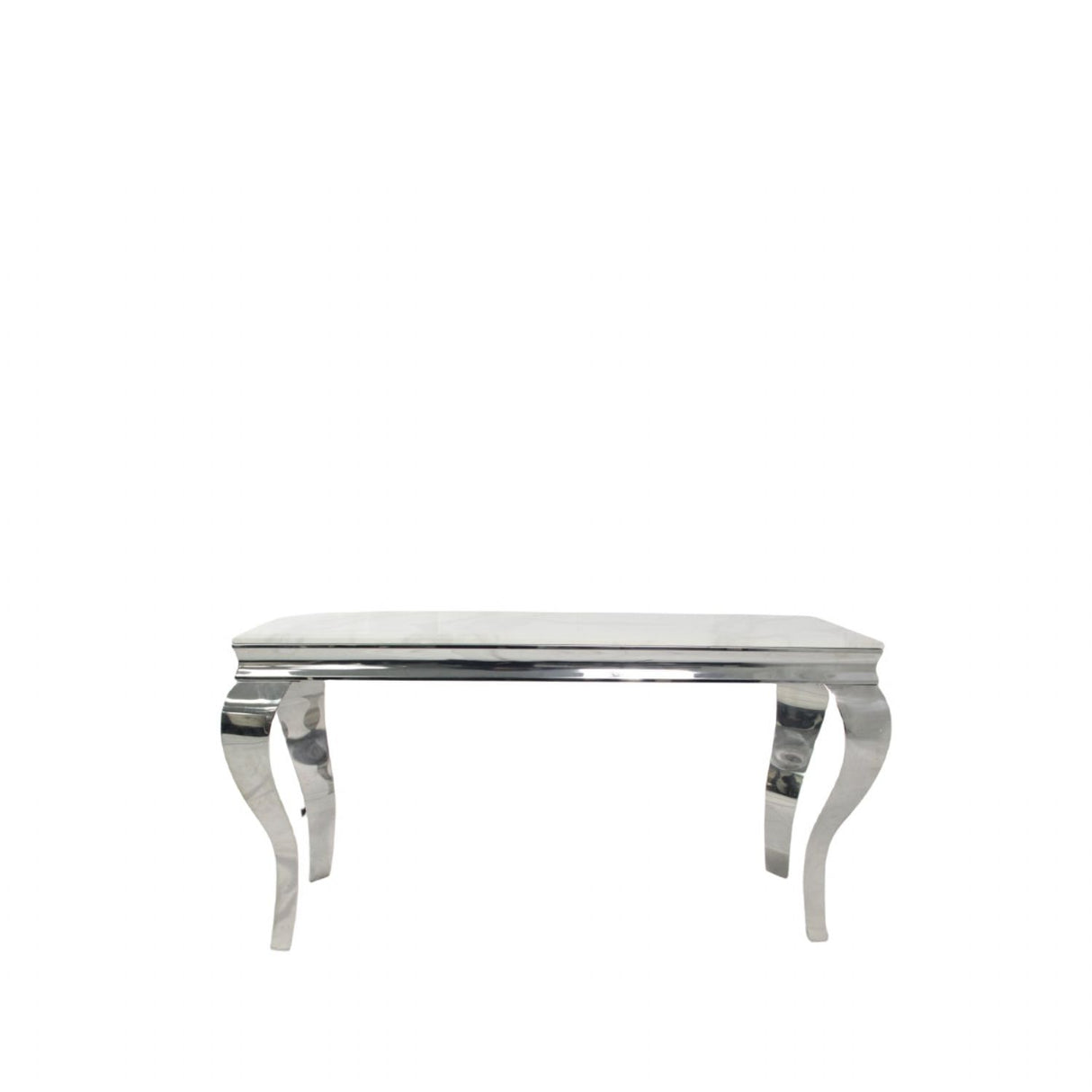 Luxury White Marble Effect Rectangular Console Table with Chrome Legs