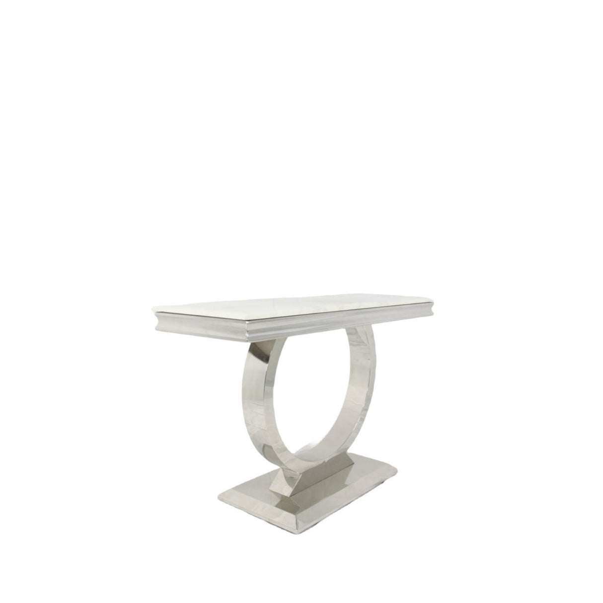 Luxury White Marble Effect 1.2m Console Table with Chrome Circular Pedestal Base