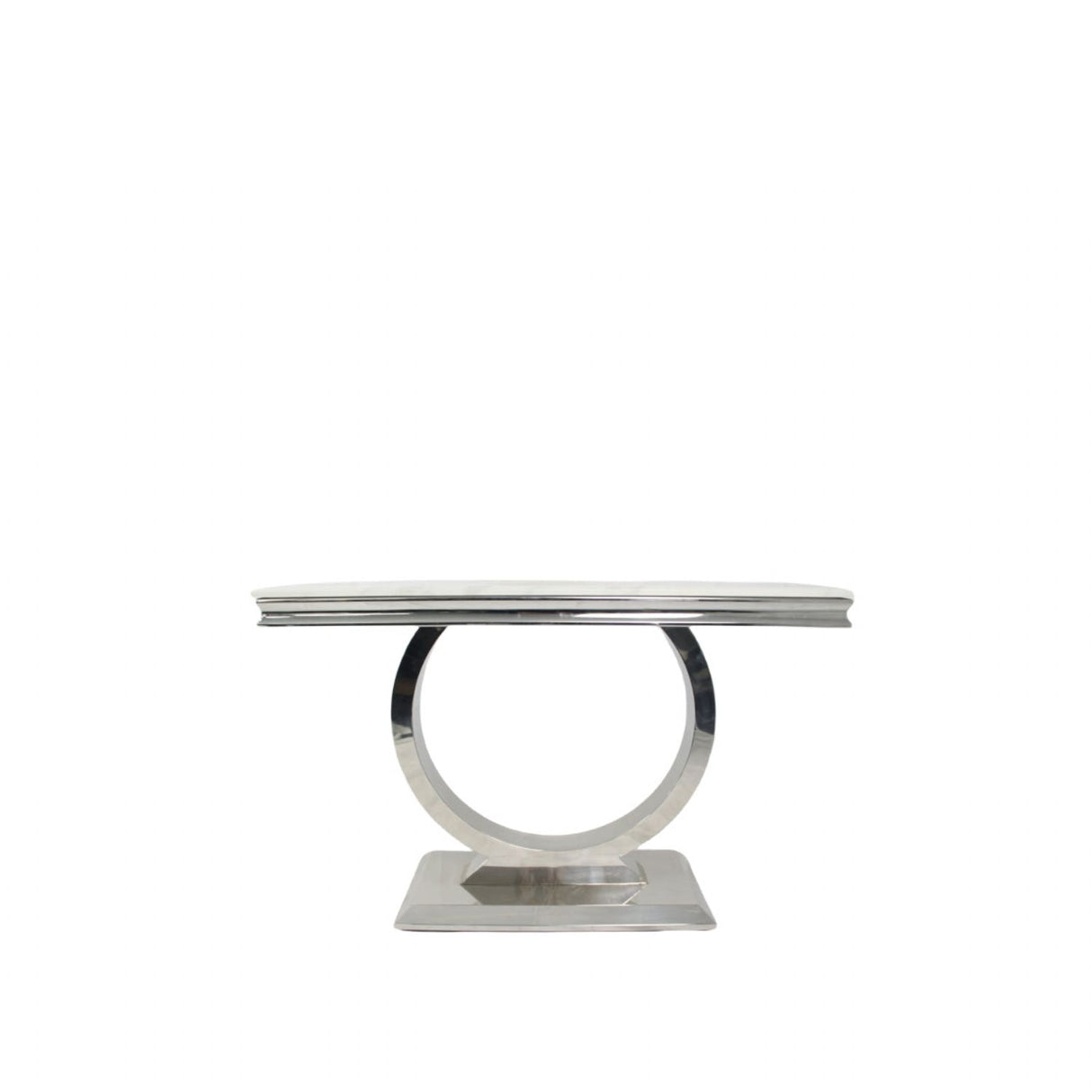 Luxury White Marble Effect 1.2m Console Table with Chrome Circular Pedestal Base