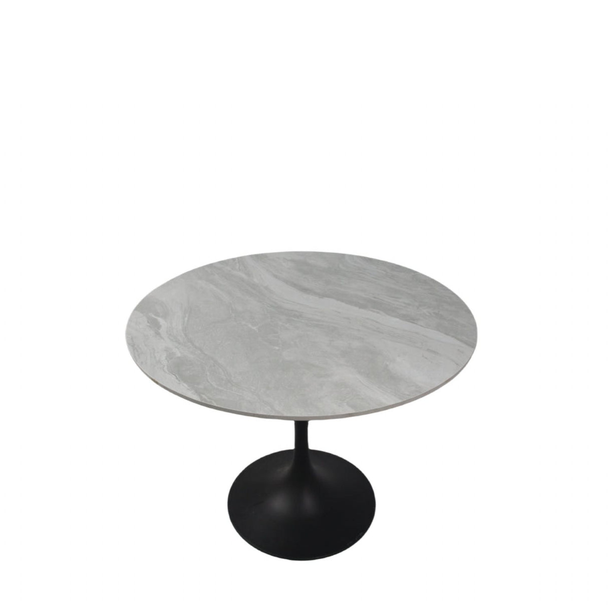 Modern Grey Ceramic 0.9m Round Dining Table with Black Pedestal Base