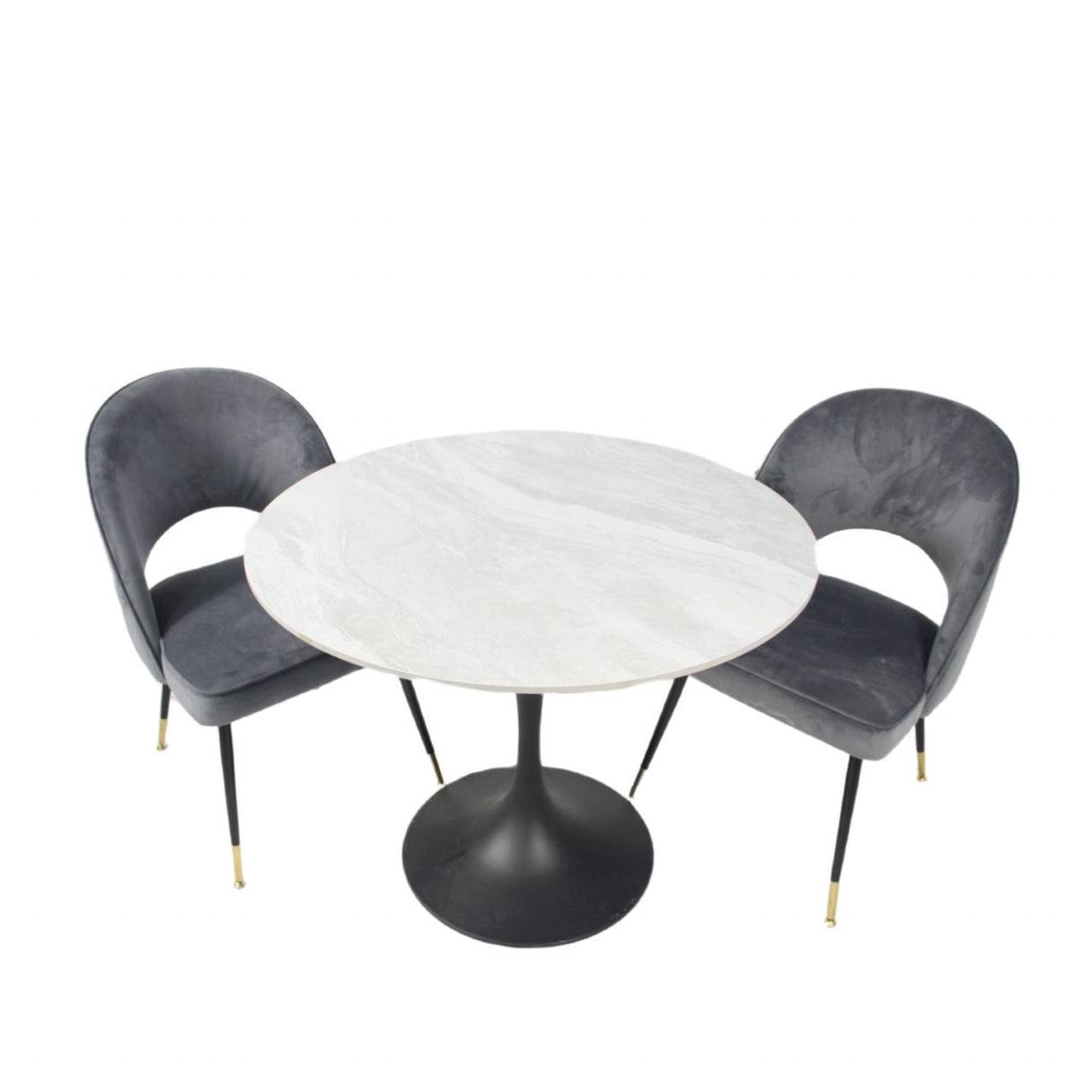 Modern Grey Ceramic 0.9m Round Dining Table with Black Pedestal Base