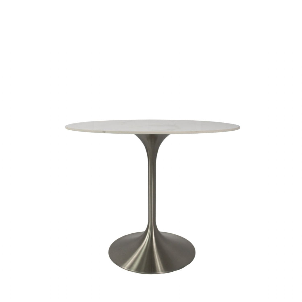 Luxury White Marble Effect Ceramic 0.9m Round Dining Table with Chrome Pedestal Base