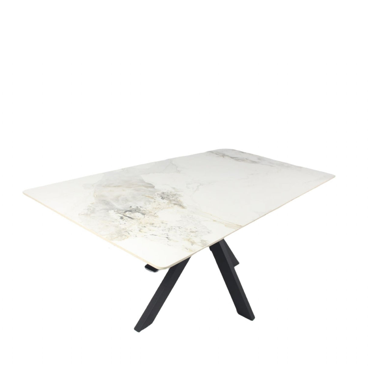 Luxury White Marble Effect Ceramic 180cm Dining Table with Black Cross Pedestal Base