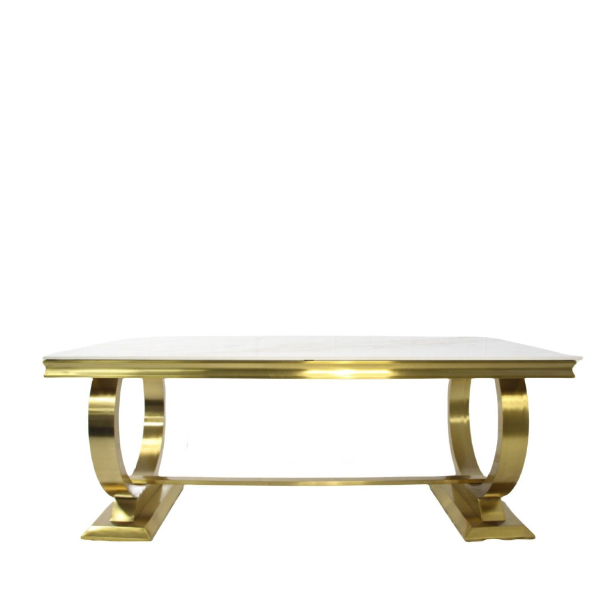 Luxury White Marble Effect 200cm Dining Table with Gold Circular Pedestal Base