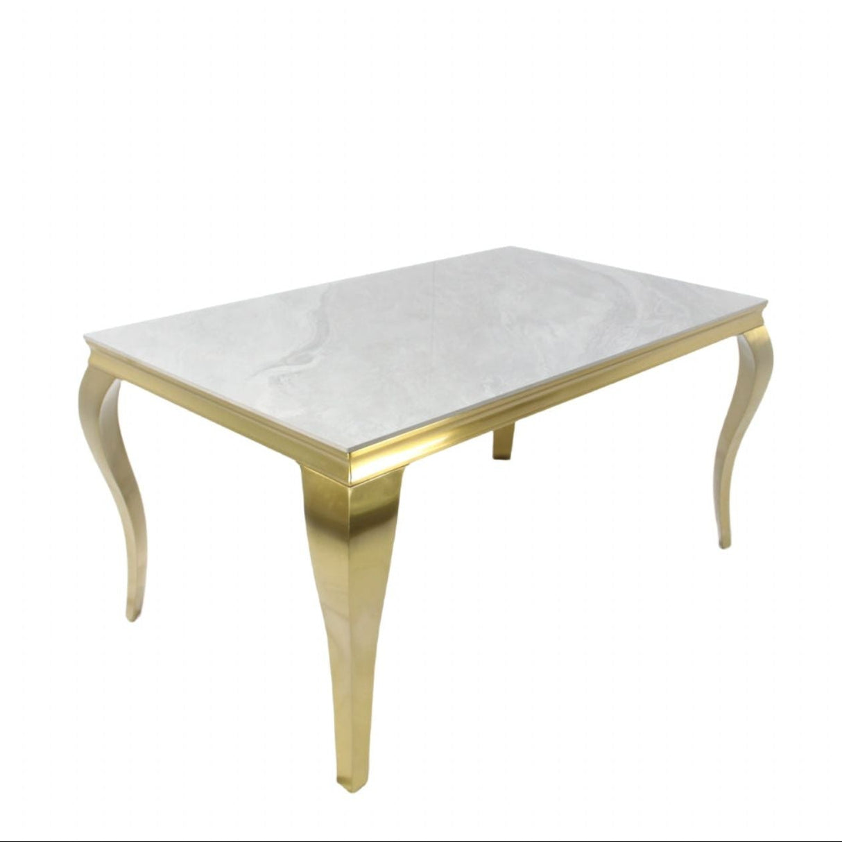 Luxury White Marble Effect 150cm Rectangular Dining Table with Gold Metal Legs