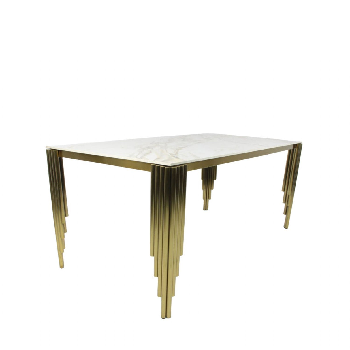 Luxury White Marble Effect 1.8m Dining Table with Gold Art Deco Metal Legs