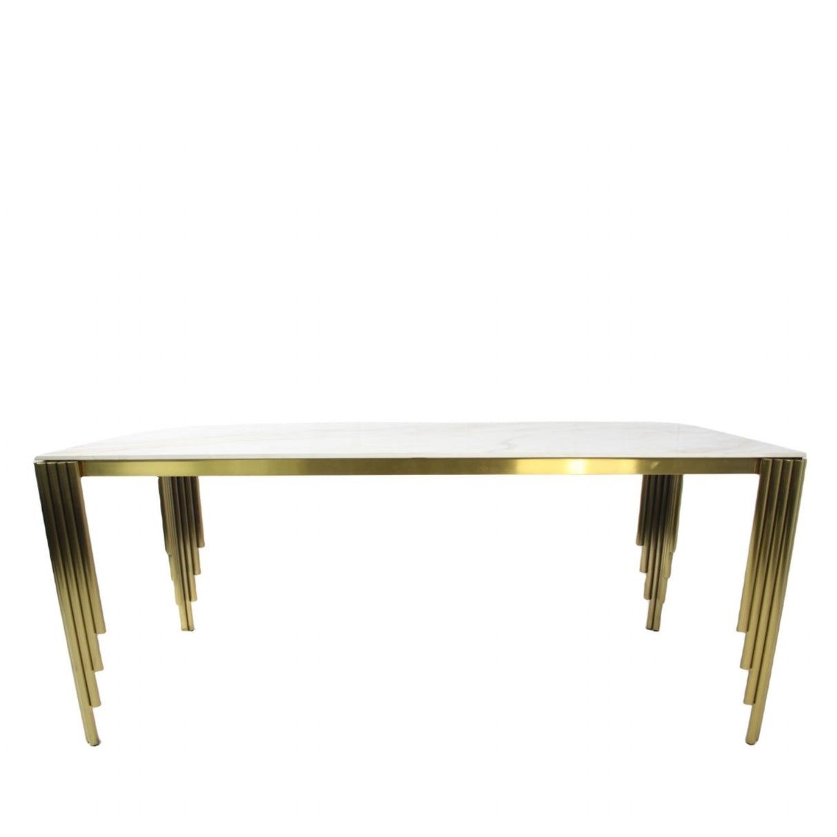 Luxury White Marble Effect 1.8m Dining Table with Gold Art Deco Metal Legs