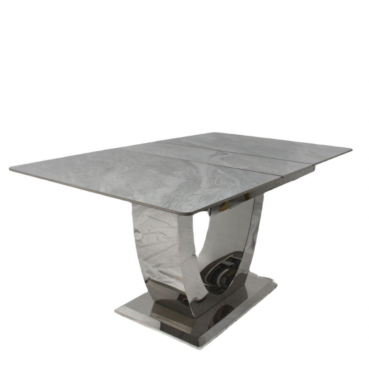 Luxury Grey Ceramic Extending Dining Table 1.6m to 2m with Chrome Pedestal Base