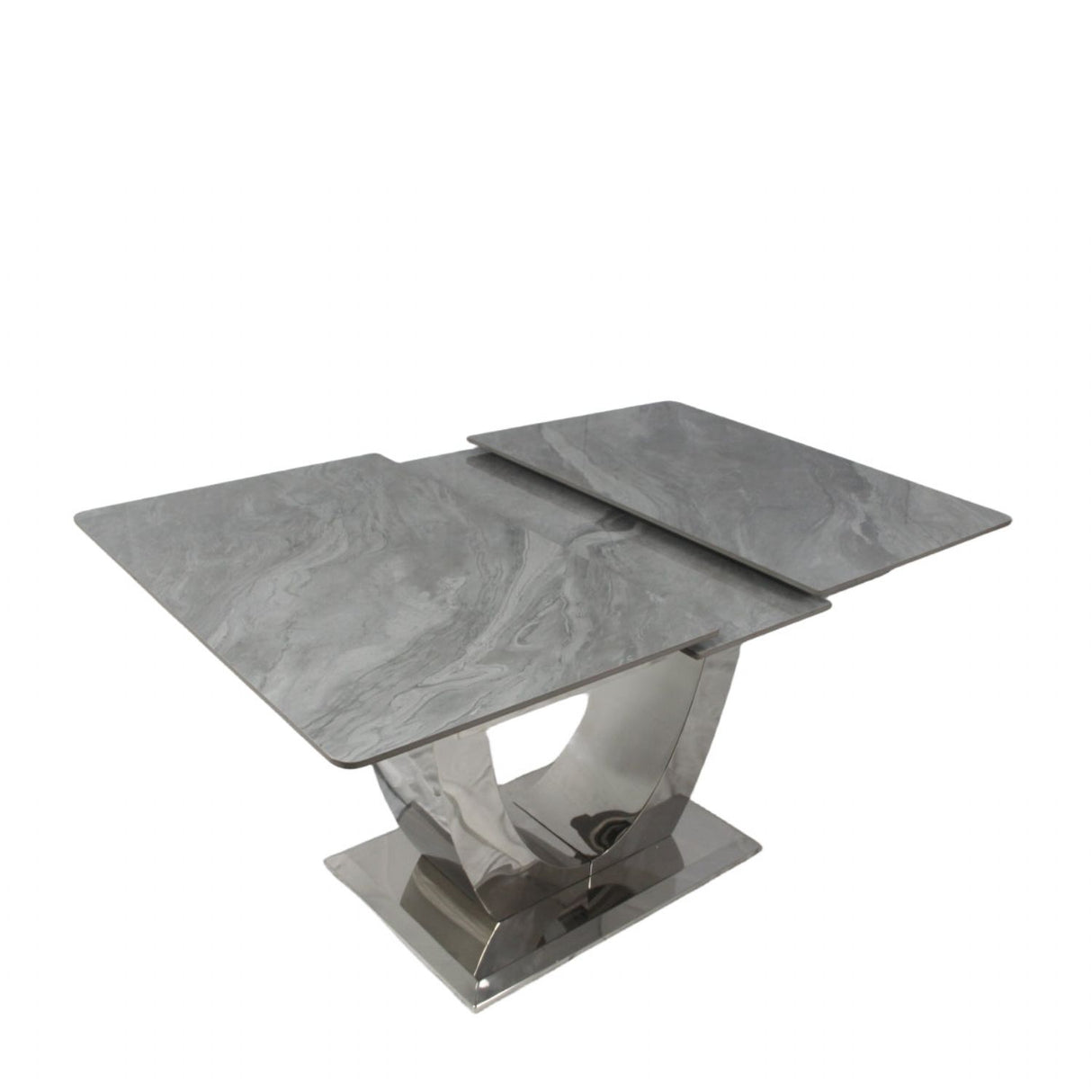 Luxury Grey Ceramic Extending Dining Table 1.6m to 2m with Chrome Pedestal Base