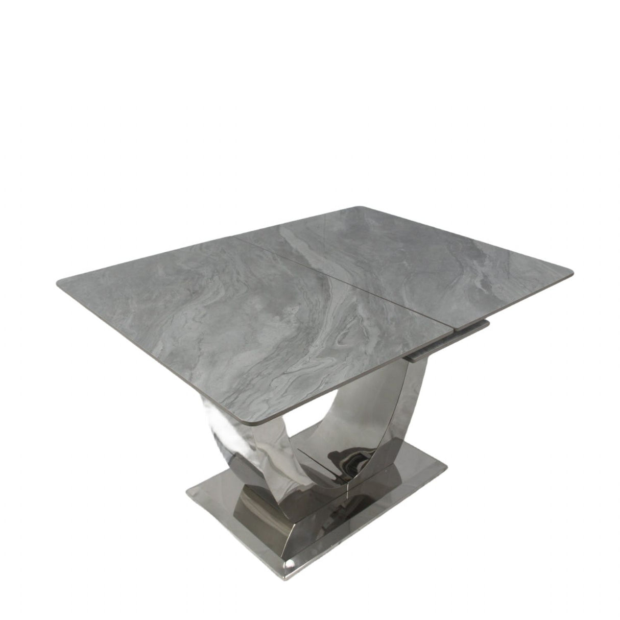 Luxury Grey Ceramic Extending Dining Table 1.6m to 2m with Chrome Pedestal Base