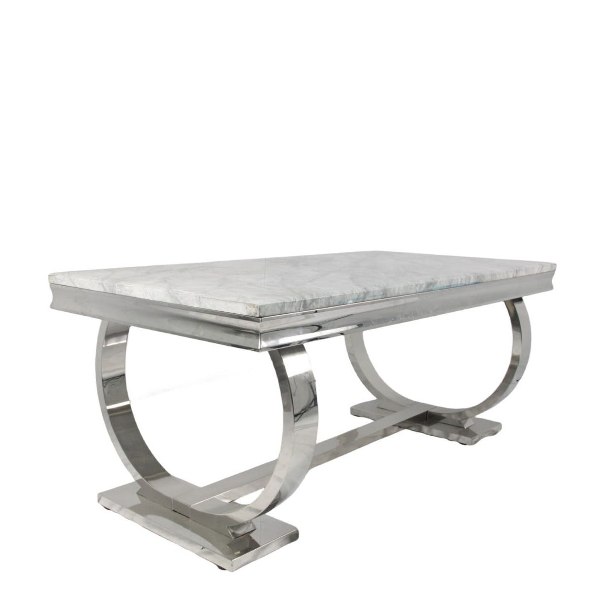 Luxury White Marble Effect 2m Dining Table with Chrome Circular Pedestal Base