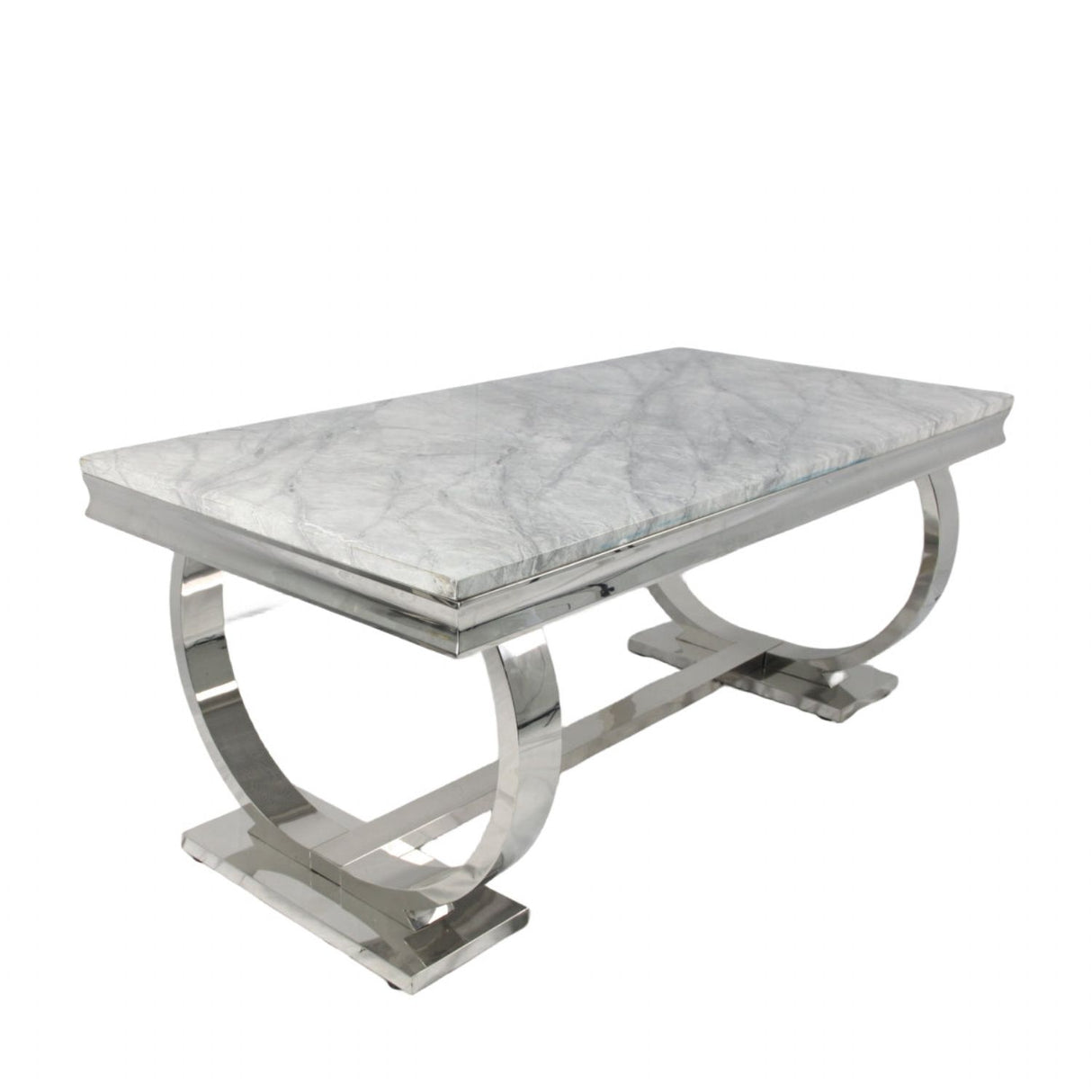 Luxury White Marble Effect Dining Table with Chrome Circular Pedestal Base