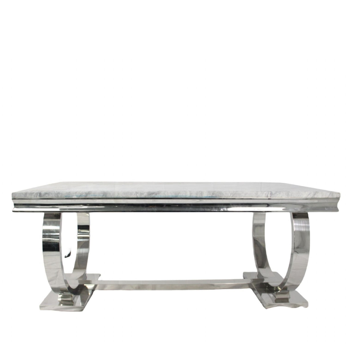 Luxury White Marble Effect Dining Table with Chrome Circular Pedestal Base