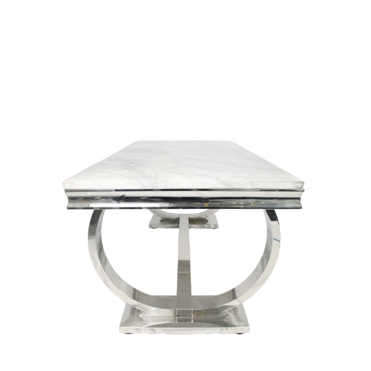 Luxury White Marble Effect 2m Dining Table with Chrome Circular Pedestal Base