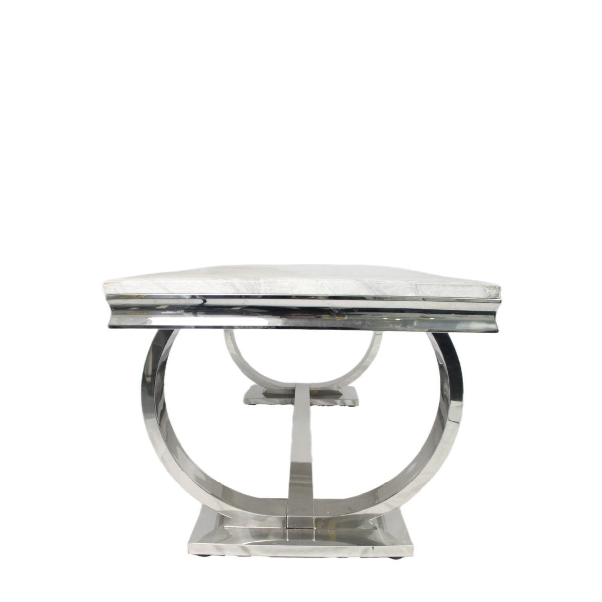 Luxury White Marble Effect 2m Dining Table with Chrome Circular Pedestal Base