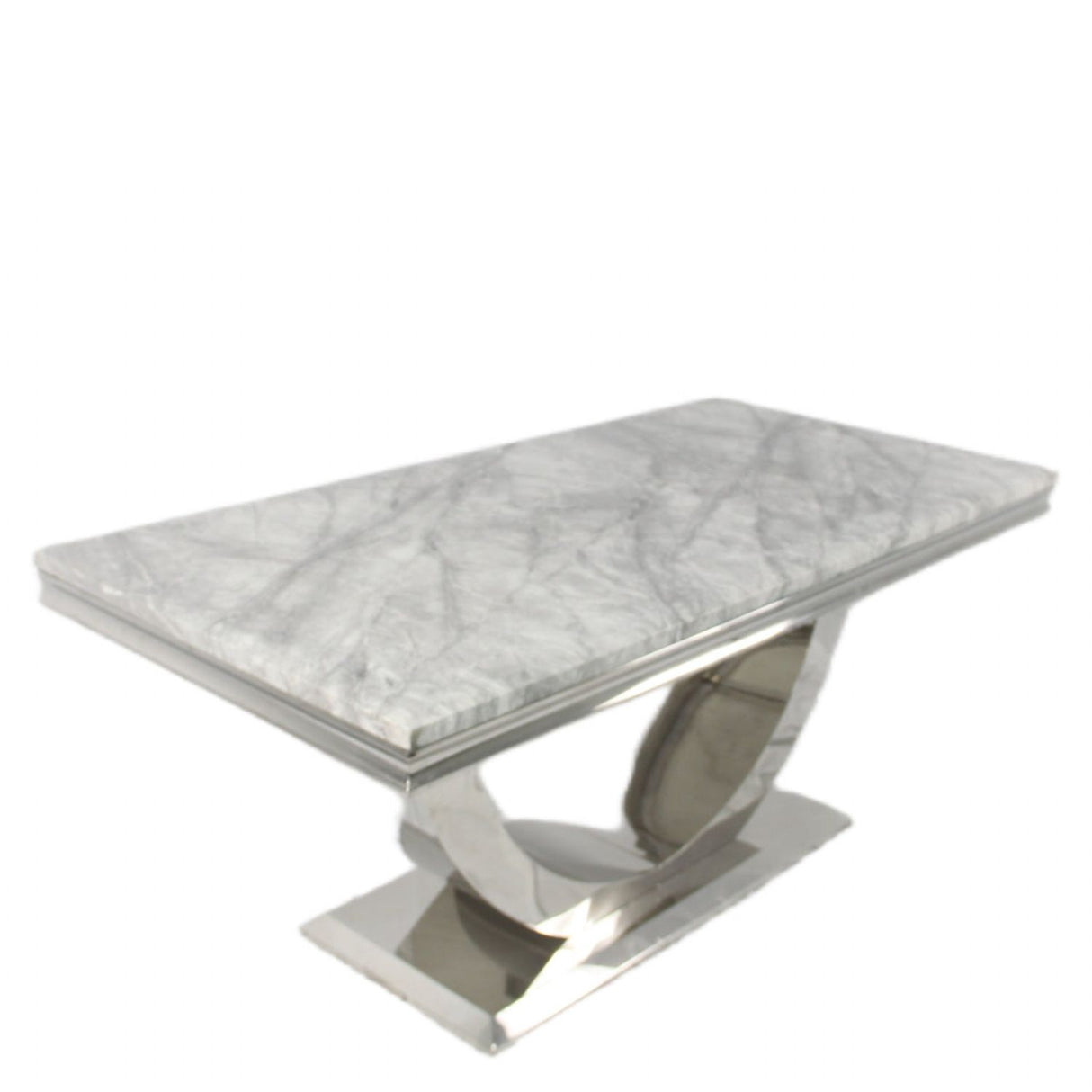 Luxury Grey Marble Effect Dining Table with Chrome Pedestal Base