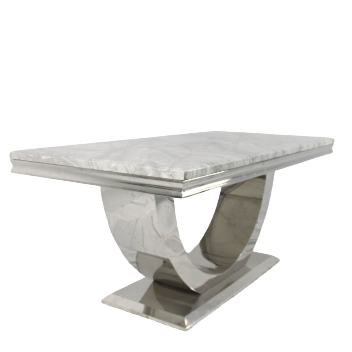 Luxury Grey Marble 2m Dining Table with Silver U Shaped Pedestal Base