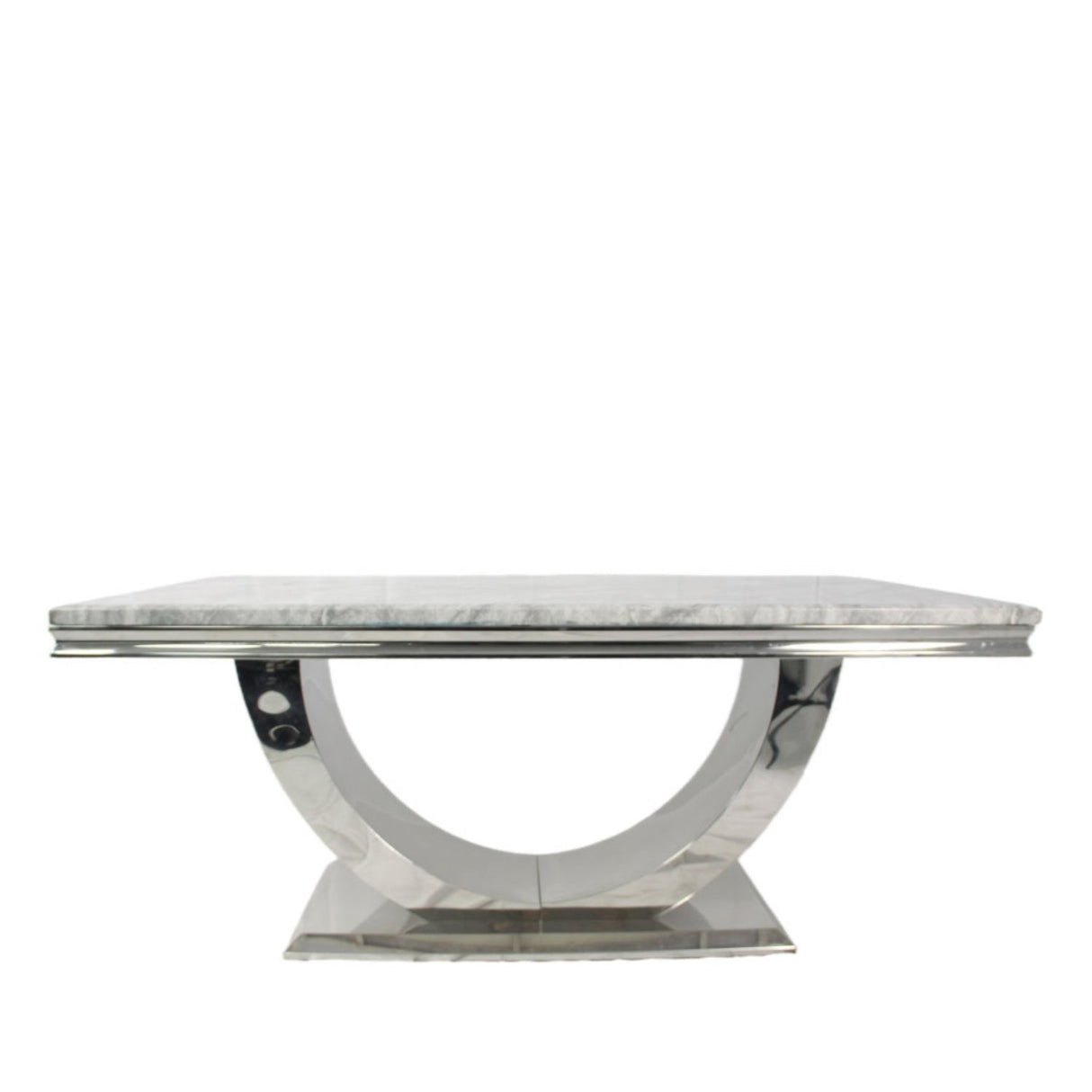 Luxury Grey Marble Effect Dining Table with Chrome Pedestal Base