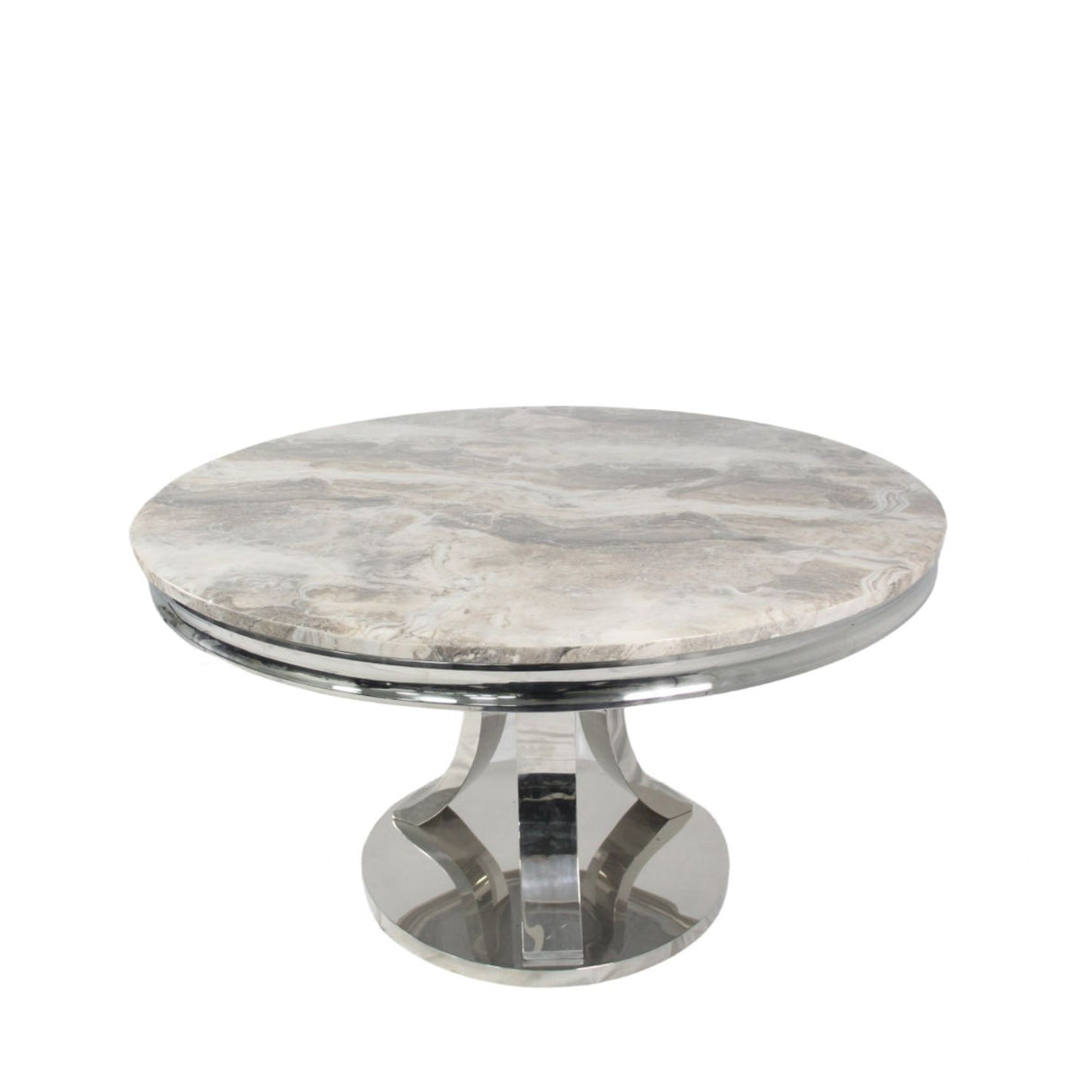 Modern Grey Marble Round Dining Table with Chrome Pedestal Base 130cm