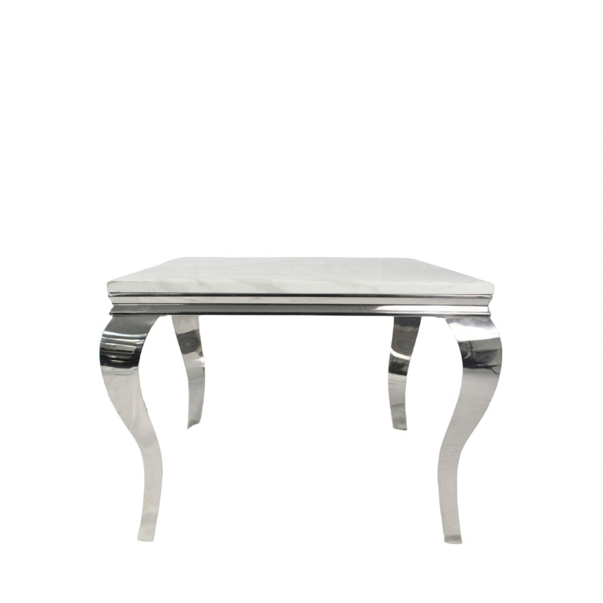 Luxury Grey Marble Top 1m Square Dining Table with Chrome Italian Style Legs