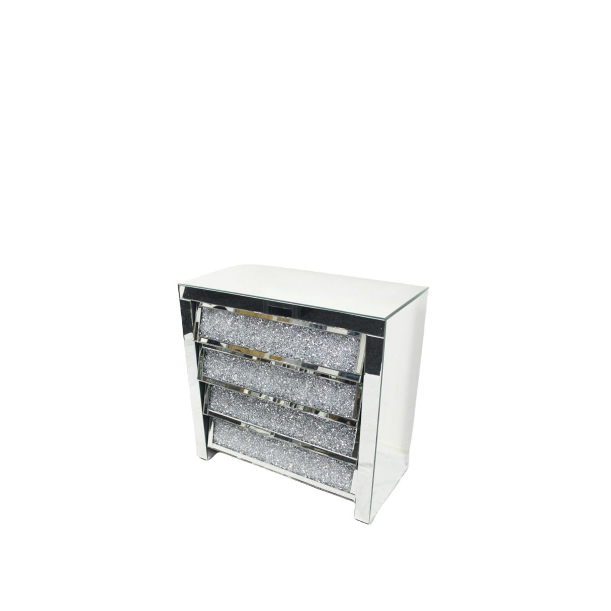 Mirrored 4 Drawer Bedside Cabinet with Crushed Crystal Drawer Fronts
