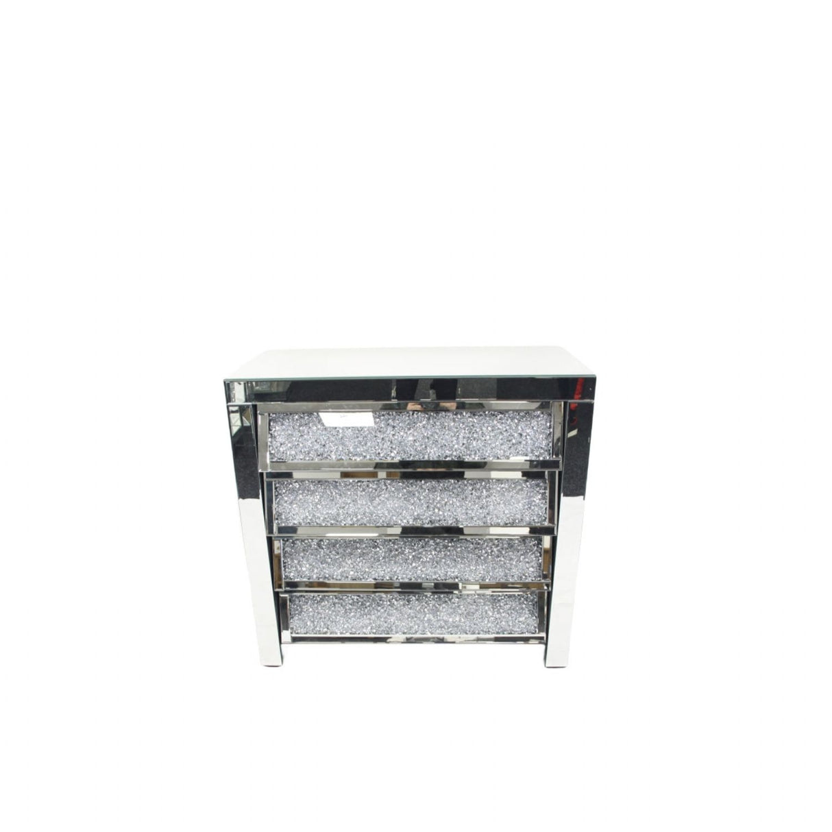 Mirrored 4 Drawer Bedside Cabinet with Crushed Crystal Drawer Fronts