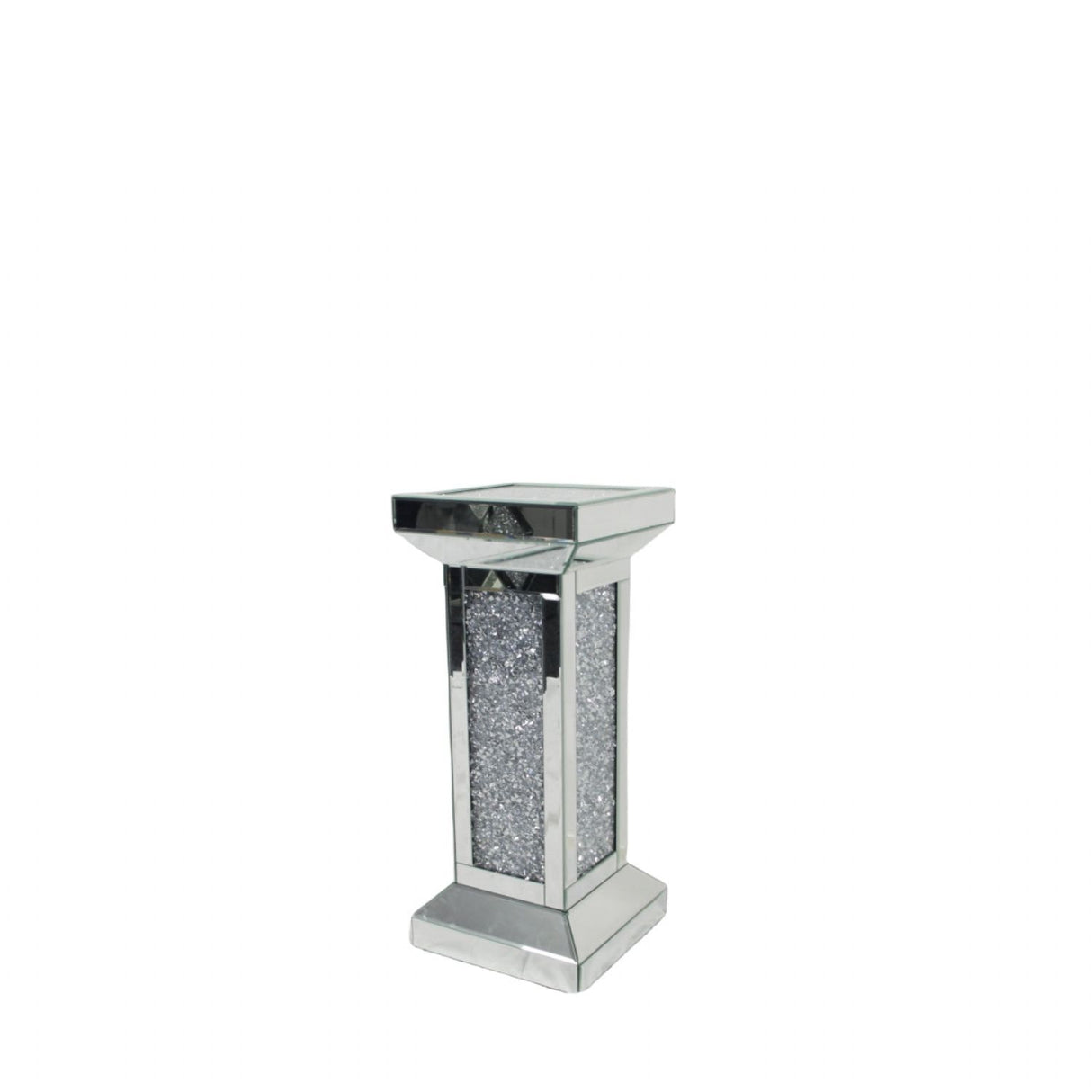 Mirrored Crushed Crystal Pedestal Display Stand with Square Top