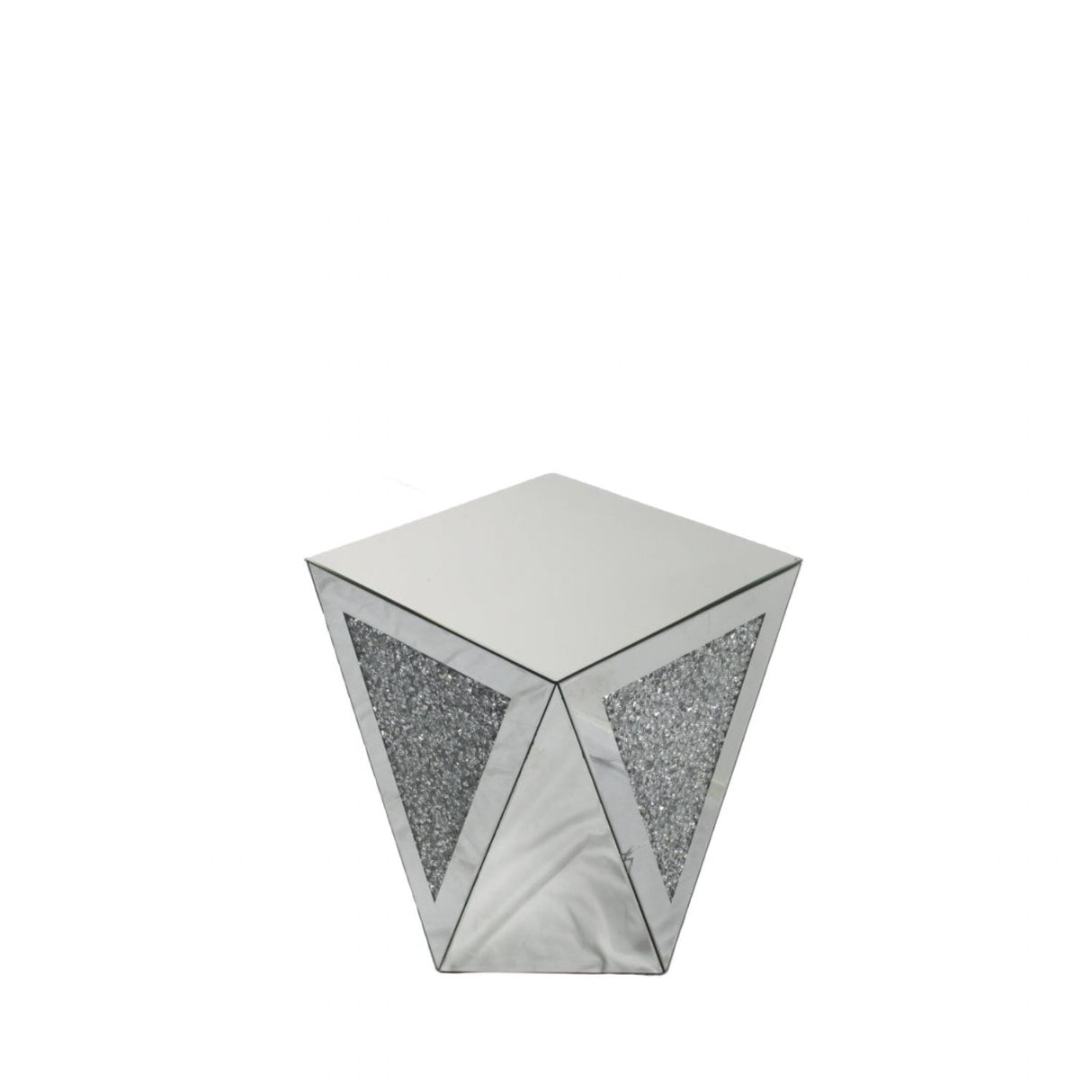 Mirrored Geometric Coffee Table with Crushed Diamond Triangle Panels