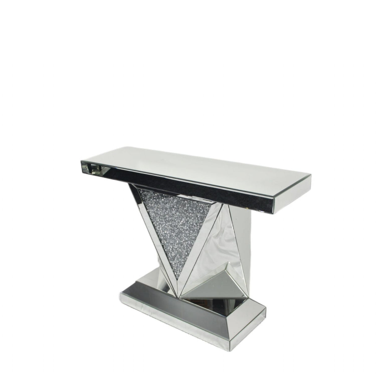 Mirrored V Design Console Table with Crushed Diamond Centre Panel