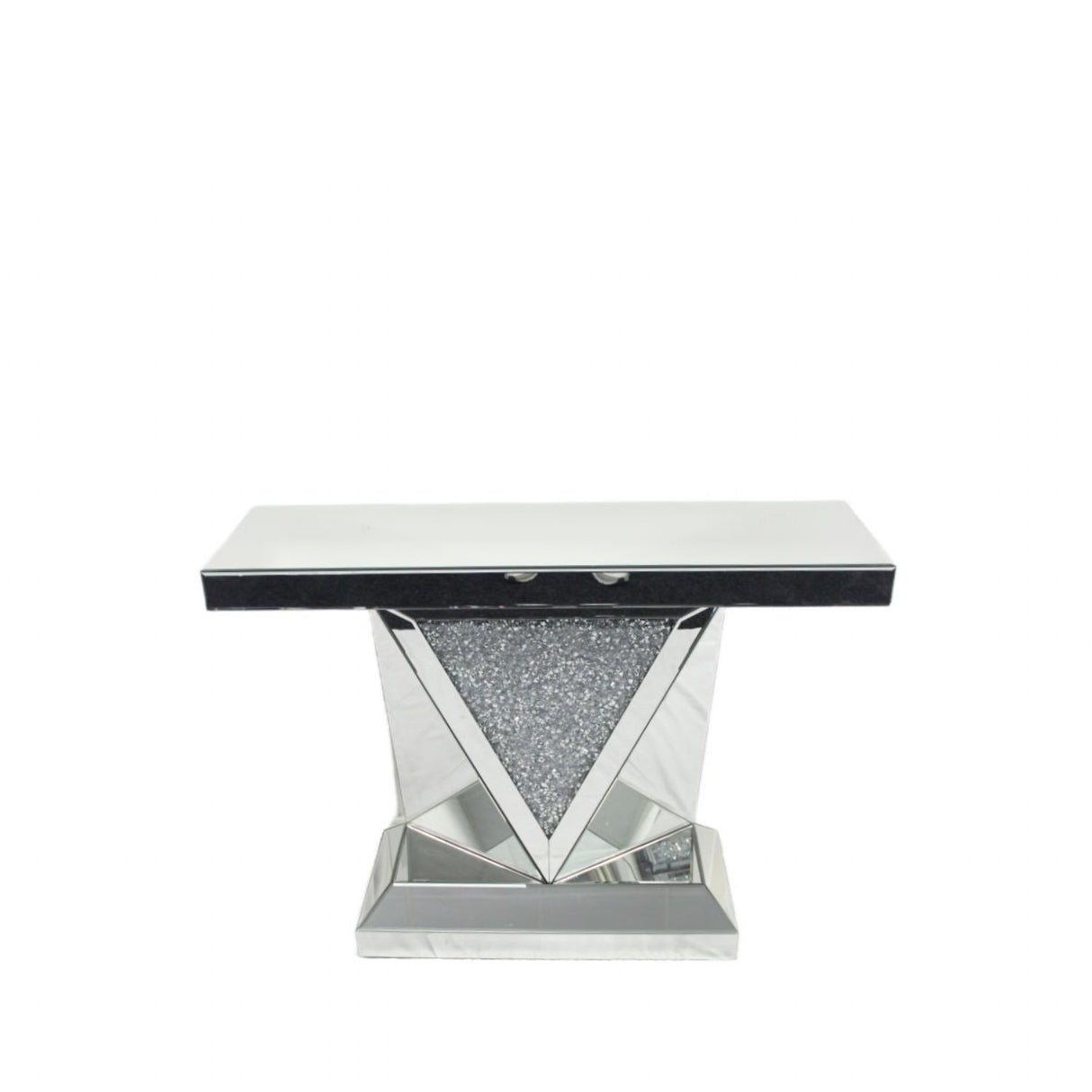 Mirrored V Design Console Table with Crushed Diamond Centre Panel