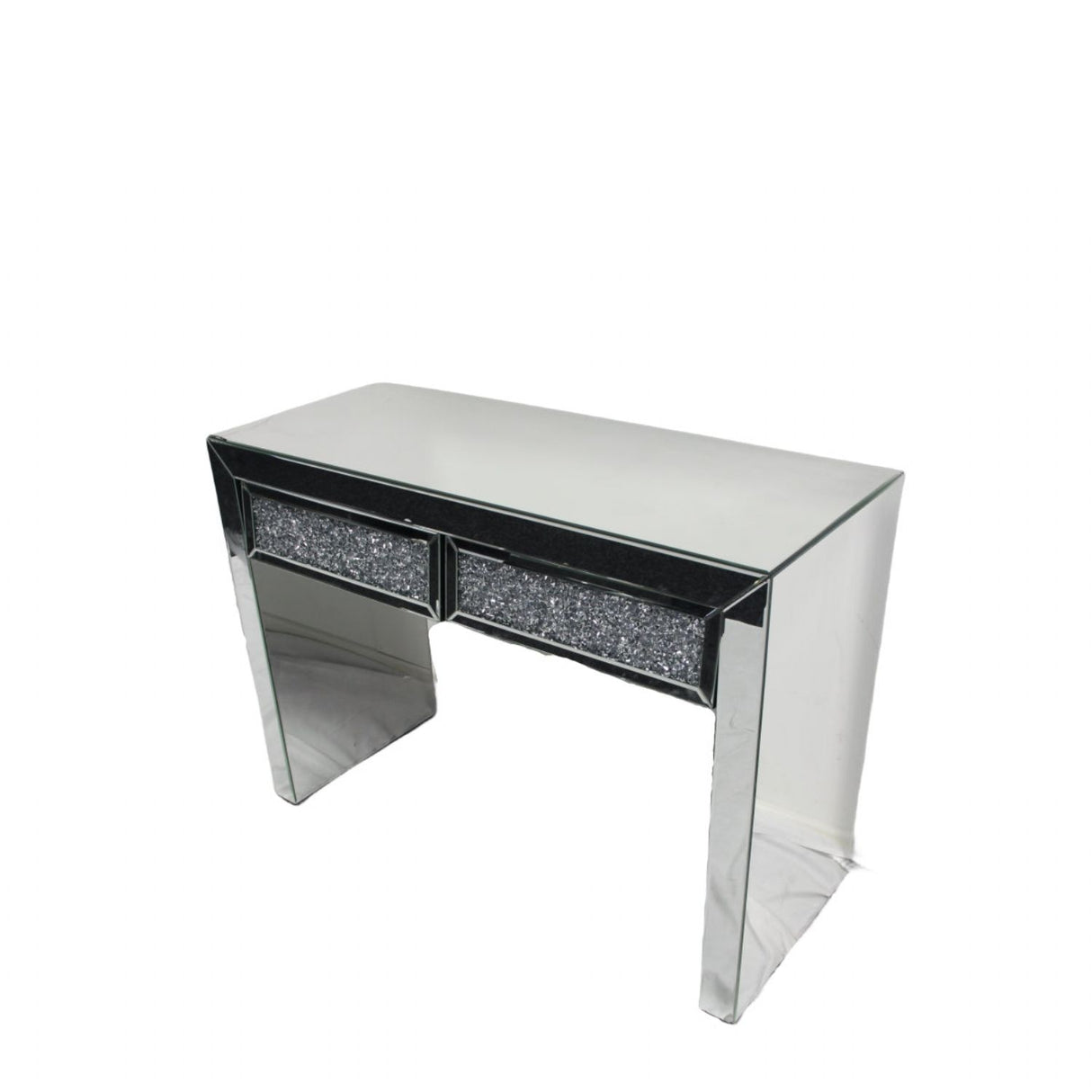 Silver Mirrored 2 Drawer Dressing Table with Crush Diamond Fronts