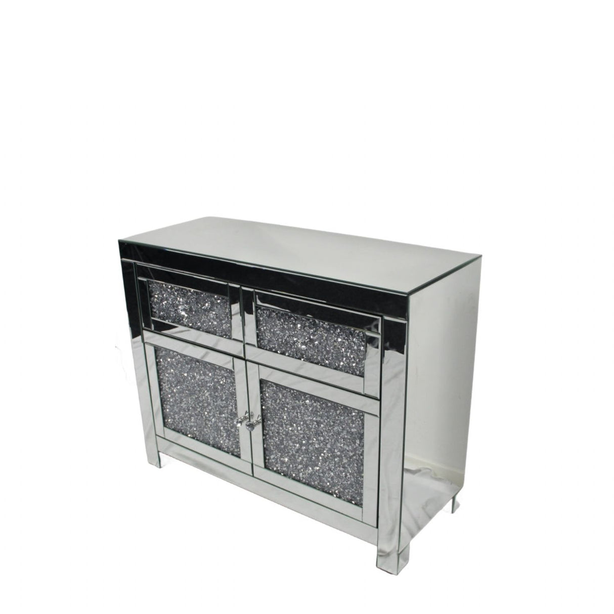 Silver Mirrored Crystal Effect 2 Door 2 Drawer Small Sideboard