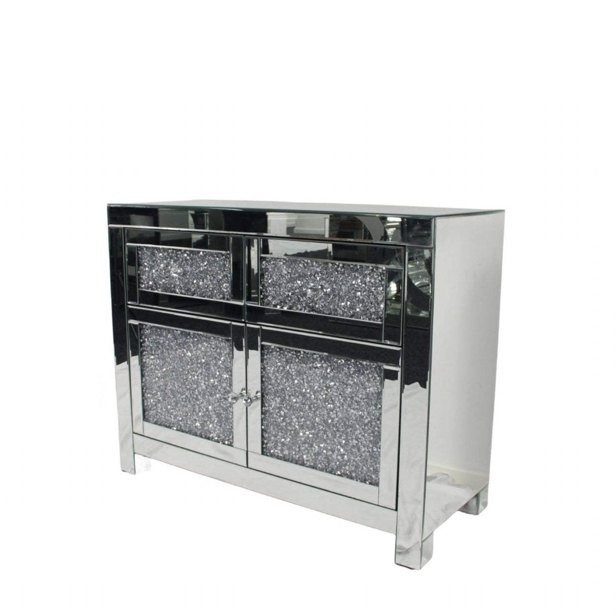 Silver Mirrored Crystal Effect 2 Door 2 Drawer Small Sideboard