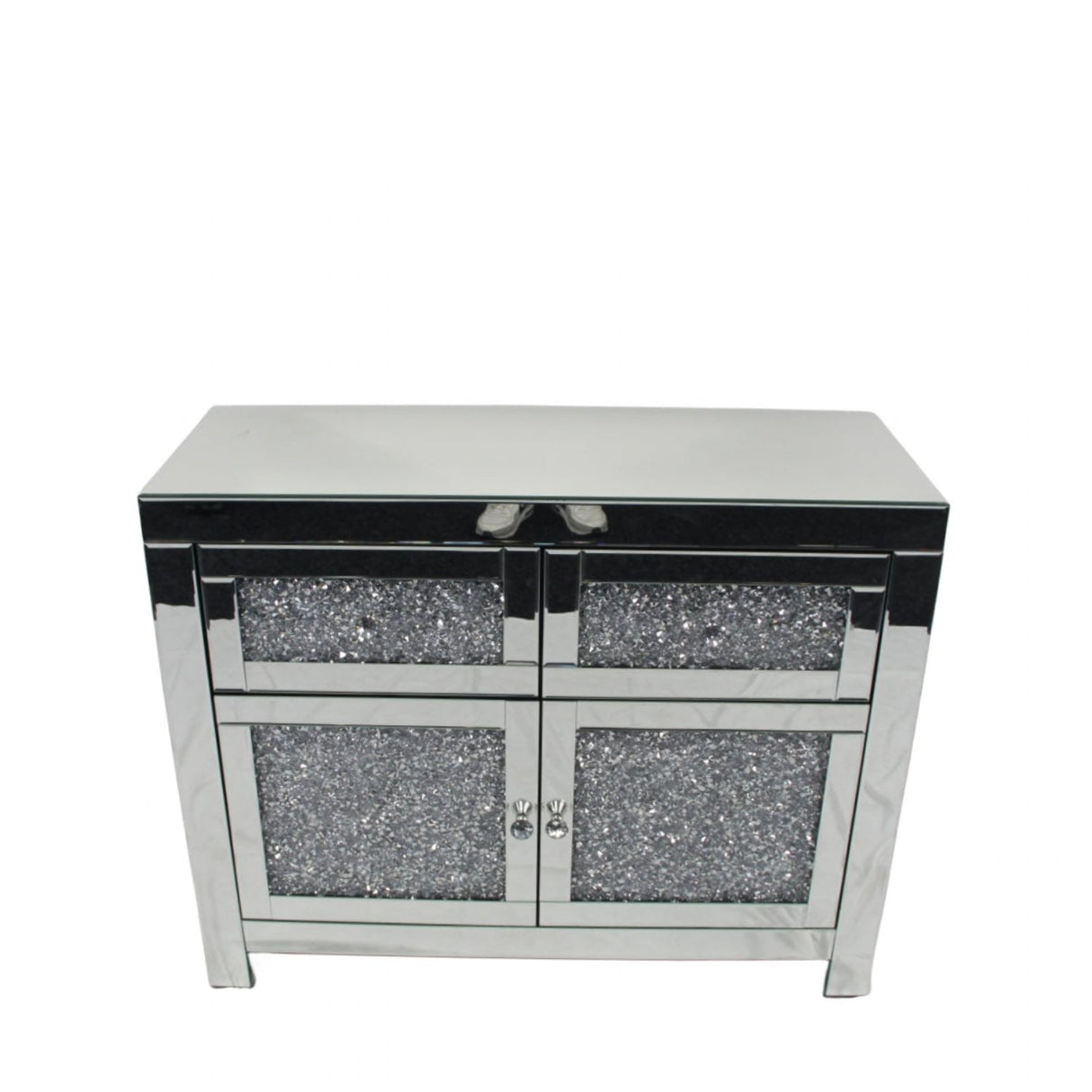 Silver Mirrored Crystal Effect 2 Door 2 Drawer Small Sideboard
