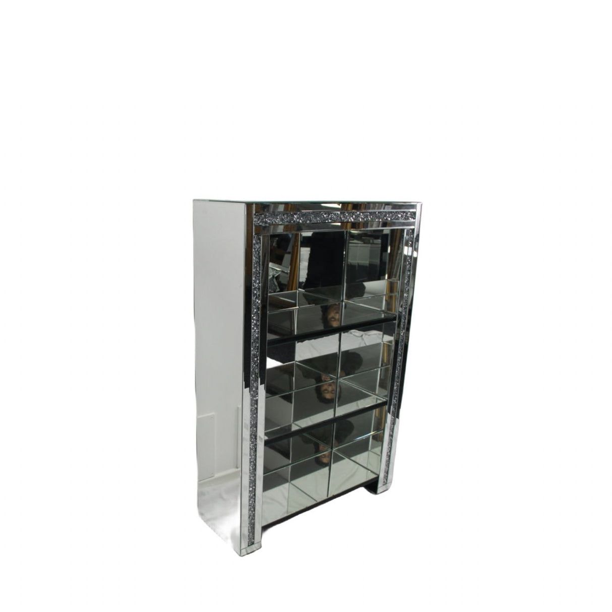 Mirrored Crushed Diamond Display Bookcase with Glass Shelves