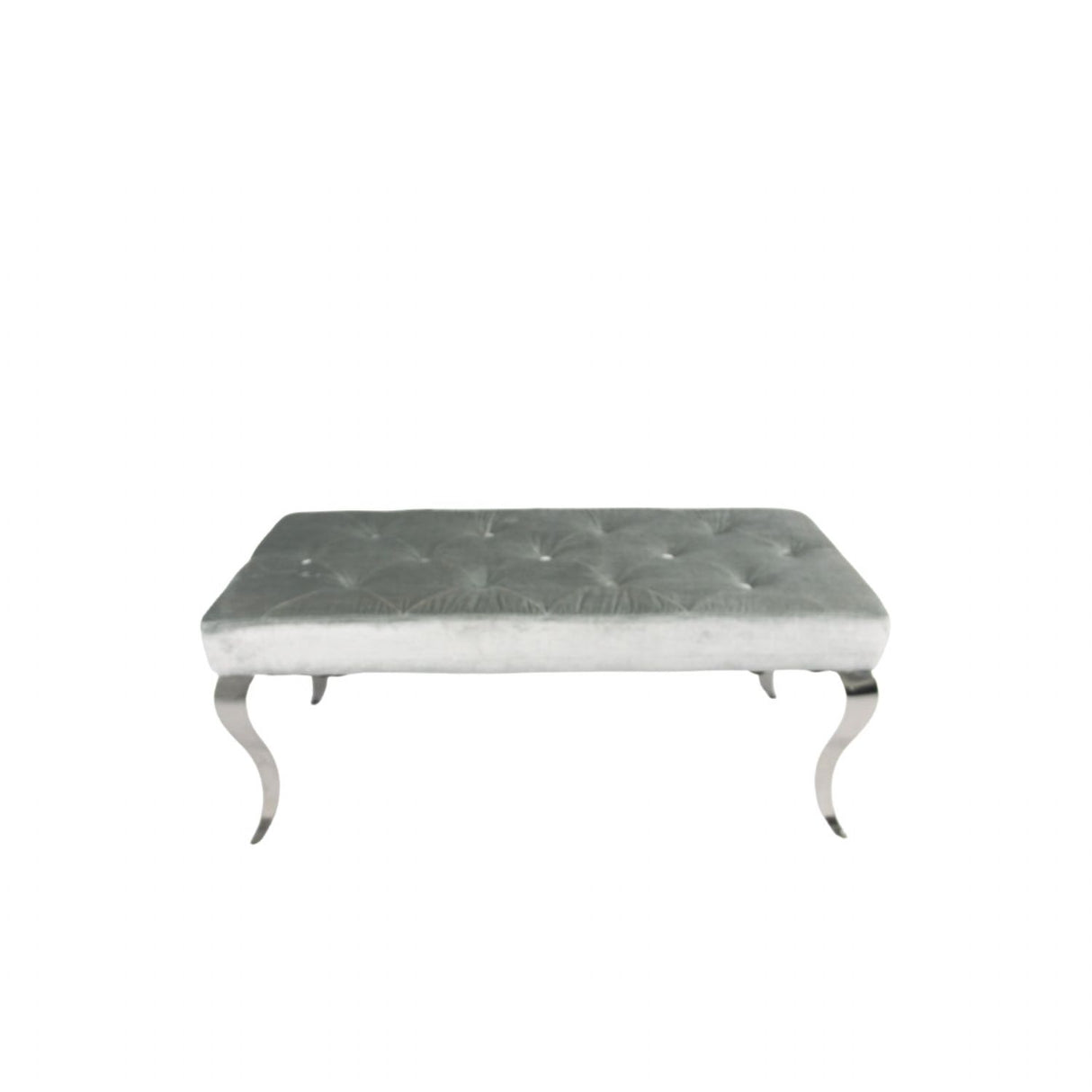 Luxury Silver Grey Shimmer Velvet Bench with Chrome Legs 160cm