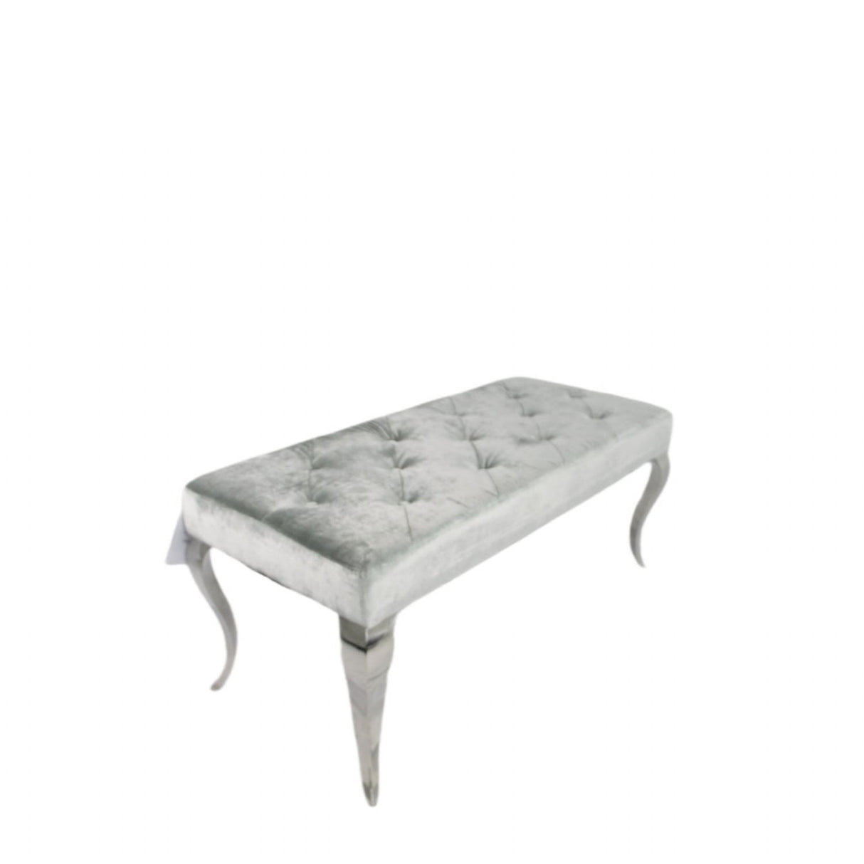 Luxury Silver Grey Shimmer Velvet Bench with Chrome Legs 160cm