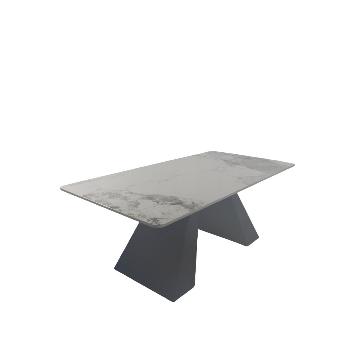 Modern White Ceramic Coffee Table with Black Architectural Legs
