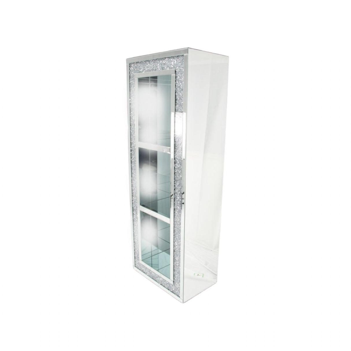Mirrored High Display Bookcase with Crushed Crystal Frame and Glass Shelves