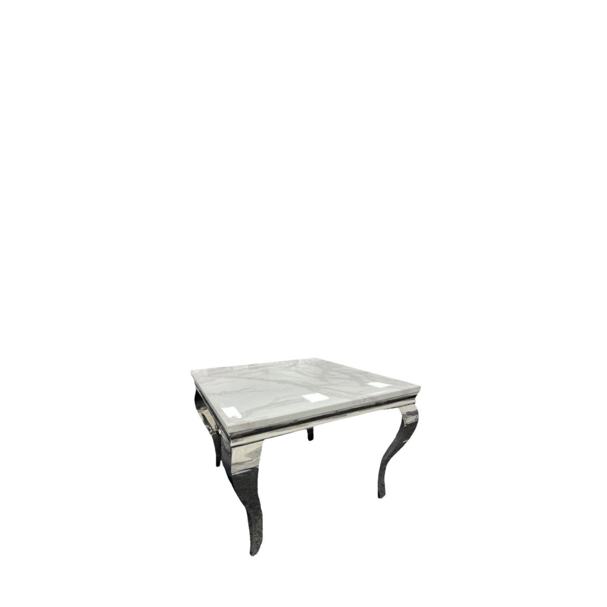 Luxury Grey Marble Top 1m Square Dining Table with Chrome Italian Style Legs