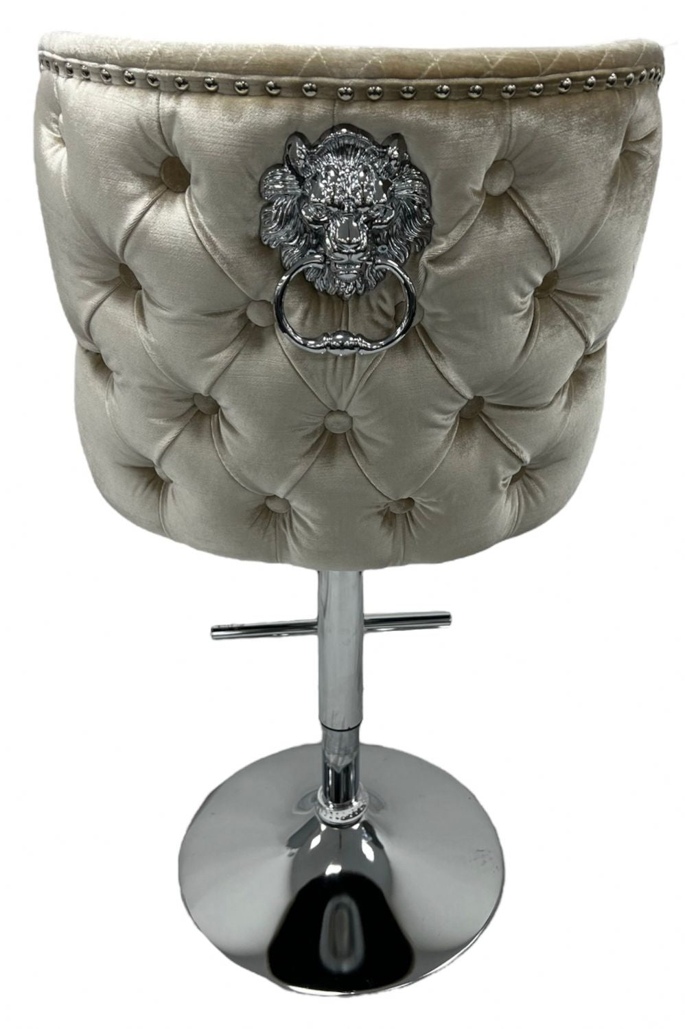 Classic Mink Shimmer Velvet Gas Lift Bar Stool with Chesterfield Back and Chrome Base