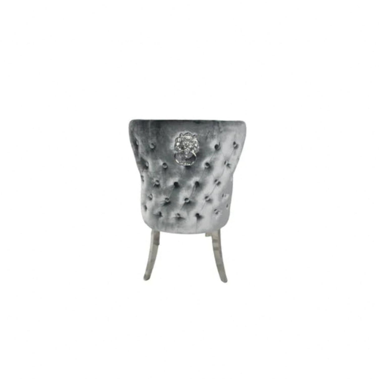 Luxury Plush Light Grey Velvet Dining Chair with Lion Knocker and Chrome Legs