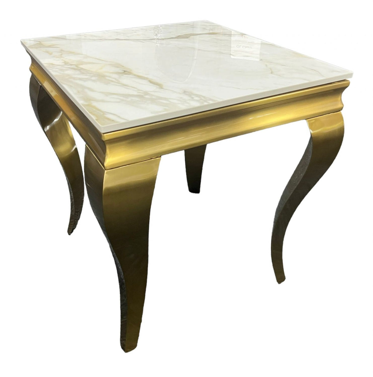 Luxury Gold Frame Lamp Table with White Marble Effect Top