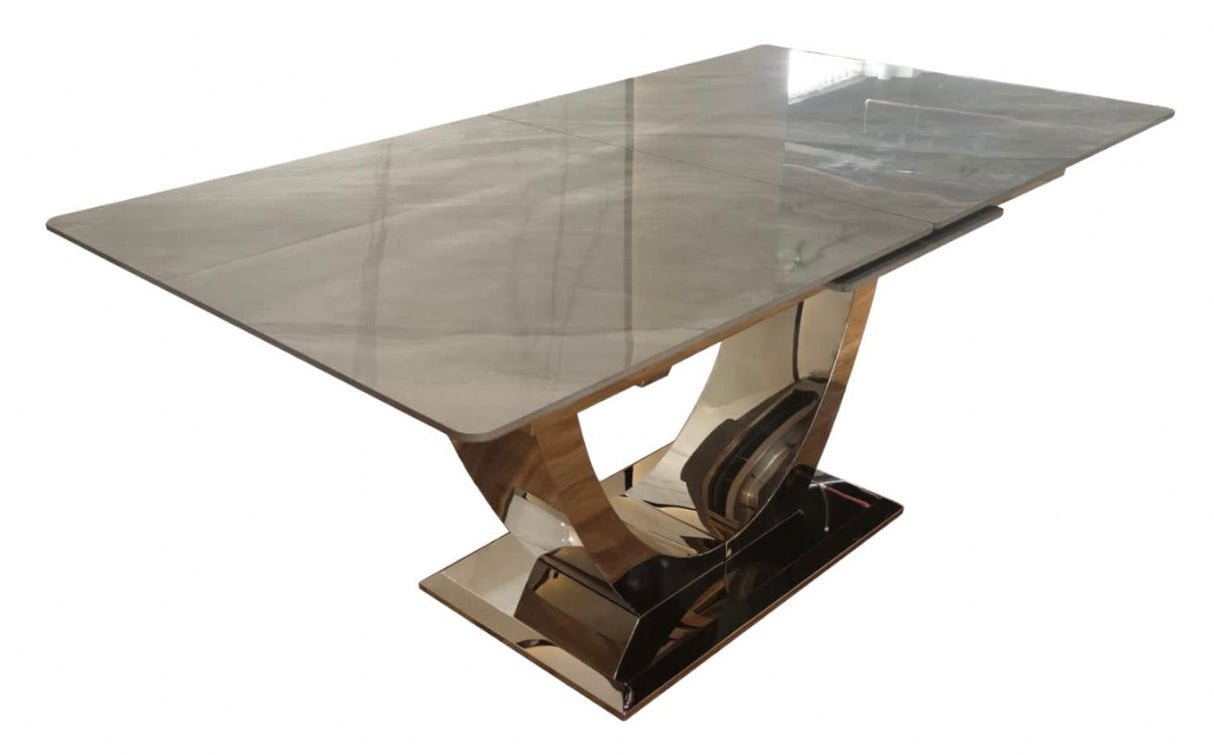 Luxury Grey Ceramic Extending Dining Table 1.6m to 2m with Chrome Pedestal Base