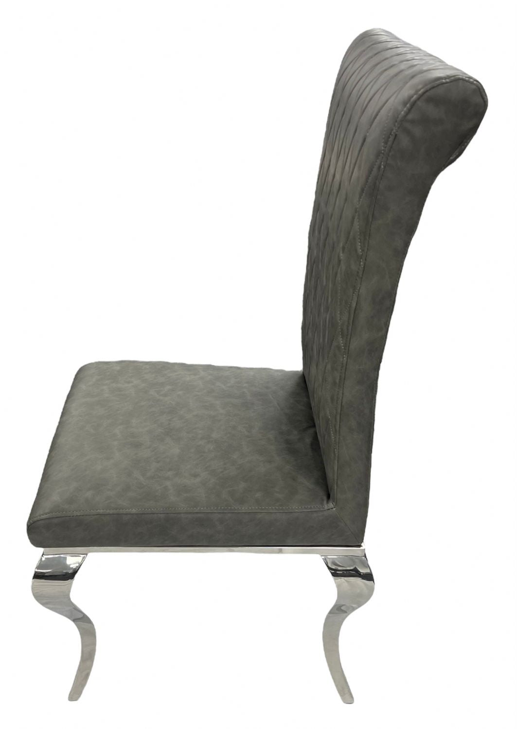 Modern Dark Grey PU Leather Dining Chair with Chrome Legs