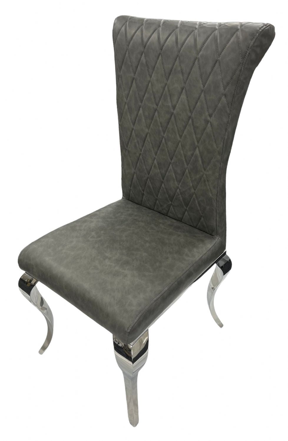 Modern Dark Grey PU Leather Dining Chair with Chrome Legs